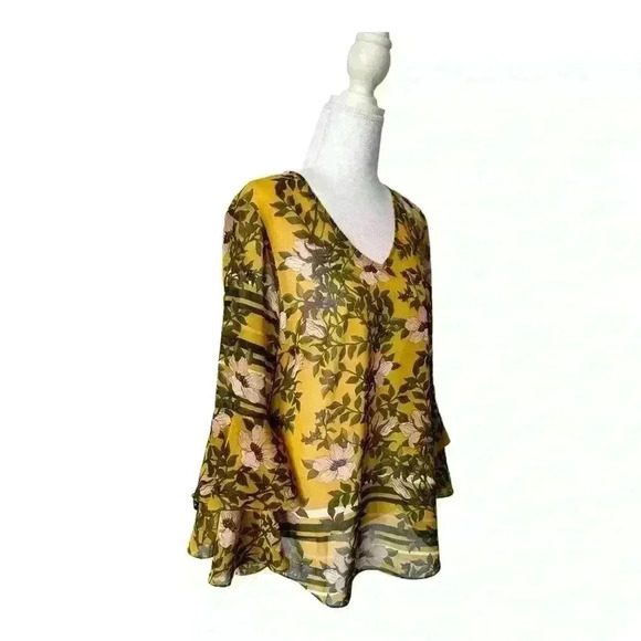 CAbi Spring Scene Sheer Floral Long Sleeve Blouse Size S - Picture 7 of 8